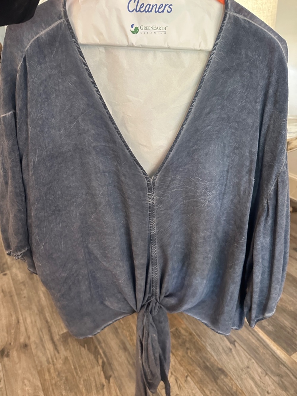 entro Washed Slate Blue V-Neck Tie-Front Women's Top